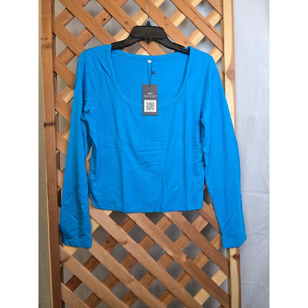 GGOV Scoop Neck Long Sleeve Top Women Large Blue Sportswear - New
